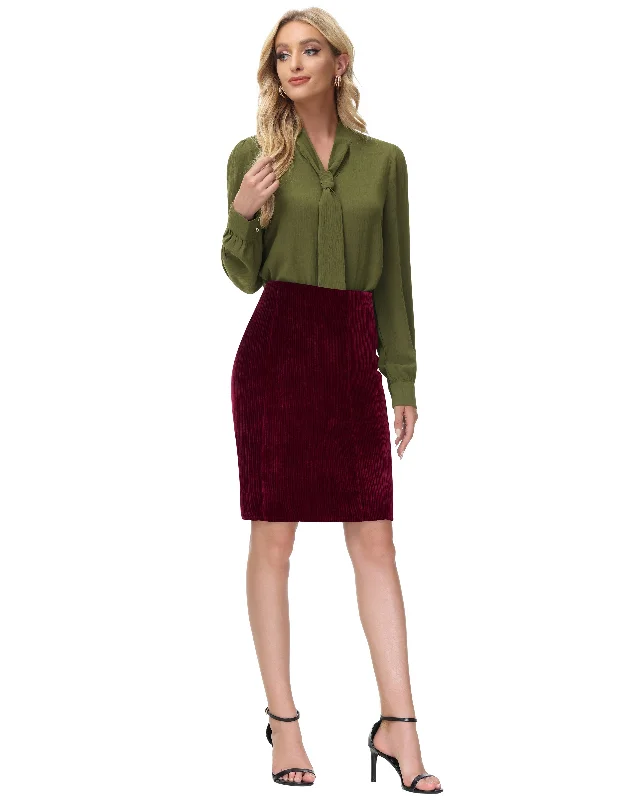 High Waist Chenille Skirt Knee Length Business Work Pencil Skirt silk skirt lustrous