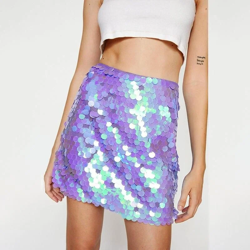 High Waist Glitter Sequin Mini Skirt silk skirt lustrous