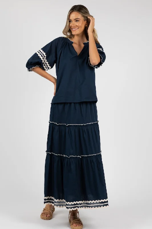 Humidity Ziggy Skirt - Navy satin skirt smooth