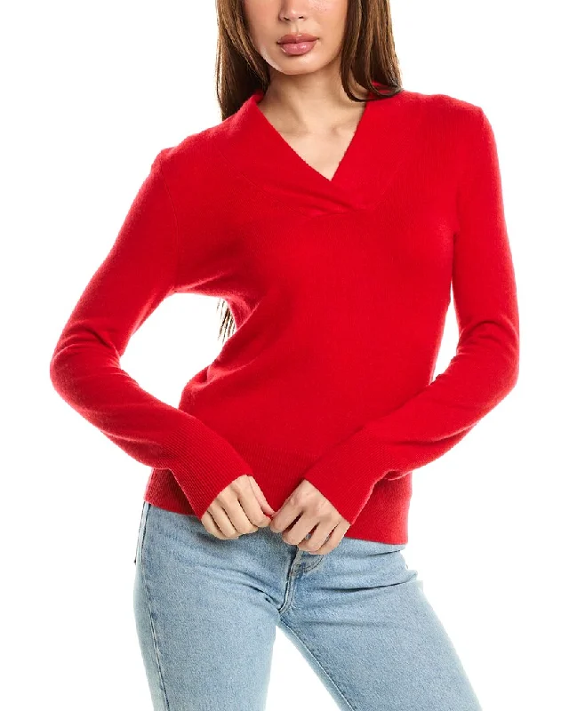 InCashmere Cross Neck Cashmere Sweater Zippered Buttoned Snapped