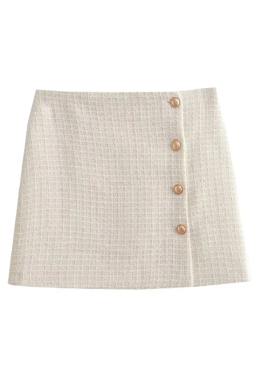 'Ivy' Knitted Buttoned Skirt asymmetrical skirt cut