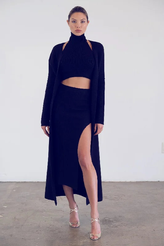 Kathryn McCarron Bardot Midi Skirt Black leather skirt modern