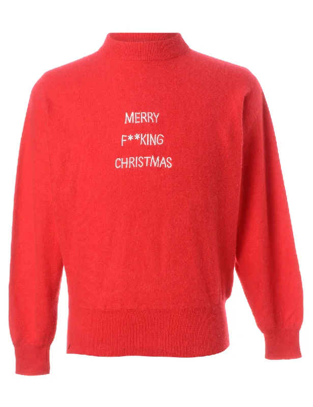 Label Merry F**king Christmas Sweater Hooded Sweater Collared Sweater Shawl Collar