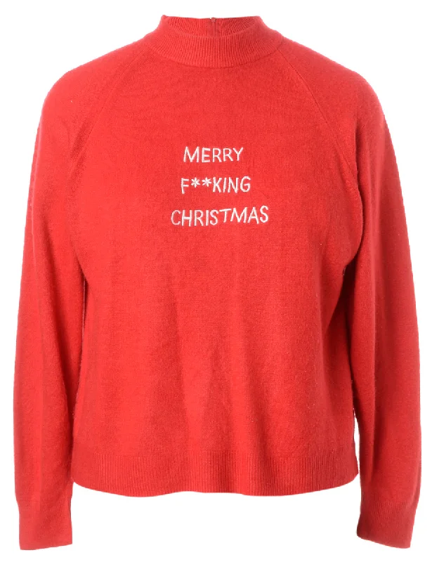 Label Merry F**king Christmas Sweater Iron Safe Non-Iron Wrinkle Free