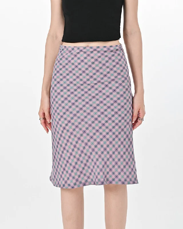 Lavender Plaid Midi Skirt relaxed fit skirt