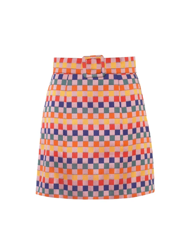 Leonie Rainbow Puzzle Print Silk Jacquard Mini Skirt lace skirt romantic