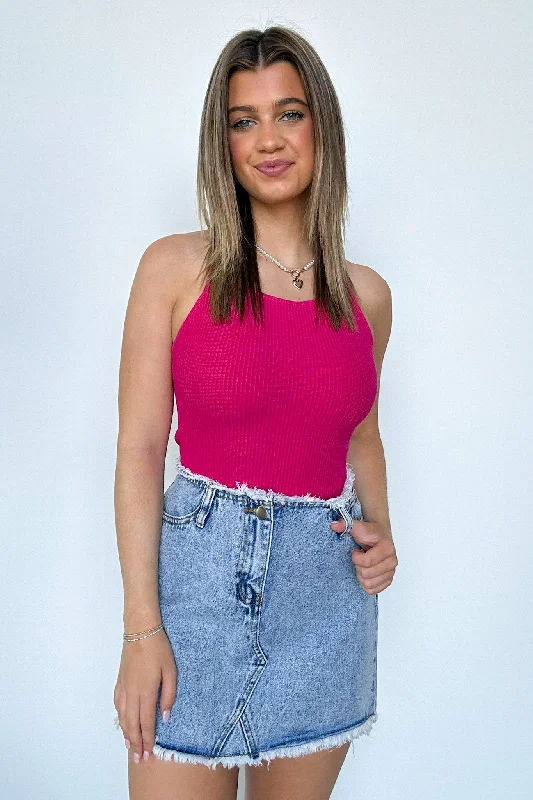 Leonorah Raw Hem Denim Skirt spandex blend skirt