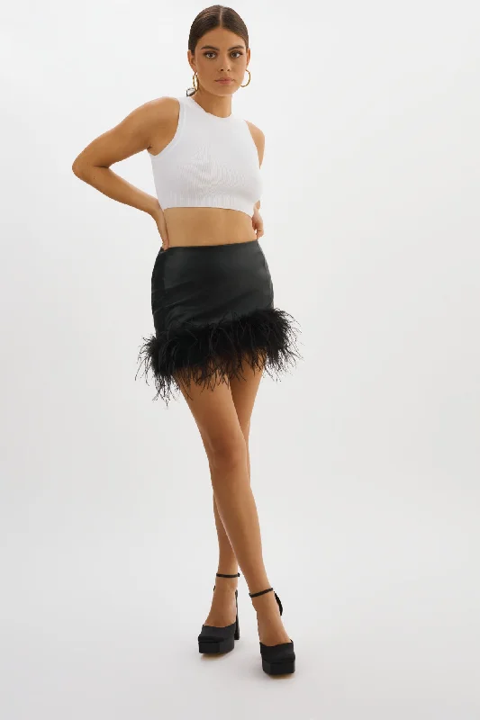 MAGNOLIA | Feather Trim Mini Skirt ribbed skirt waist