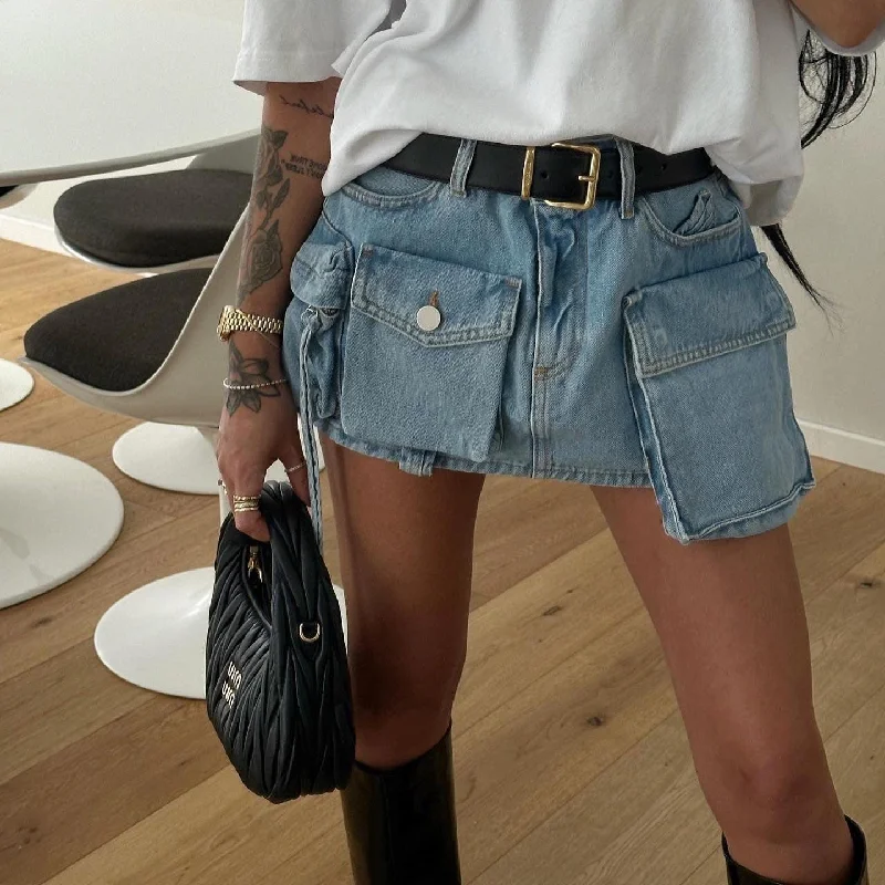Manhattan St. Denim Mini Skirt ruffled skirt detail
