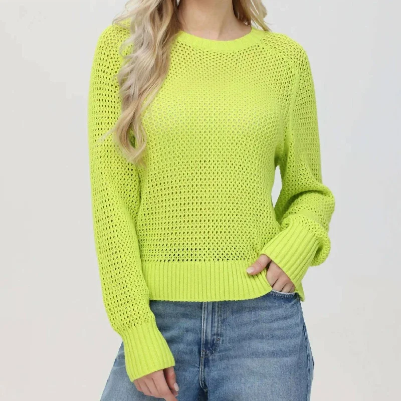 Margot Crewneck Sweater In Wild Lime Machine Wash Dry Clean Hand Wash