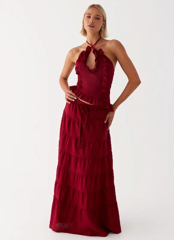 Mariella Linen Maxi Skirt - Maroon wool skirt warm