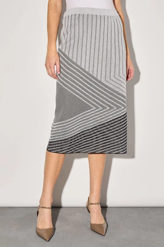 Midi Pencil Skirt - Stripe Color Block Soft Knit lace skirt delicate