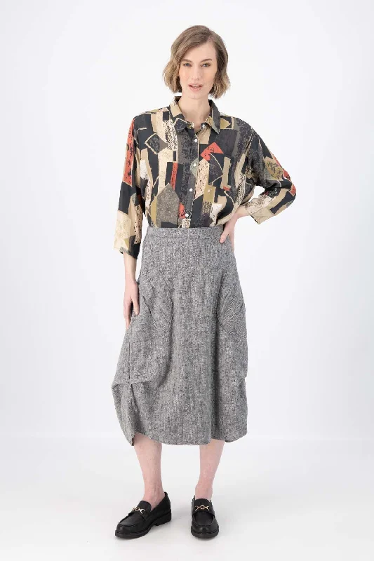 Milwaukee Panorama Skirt Black in Herringbone Linen lightweight skirt design