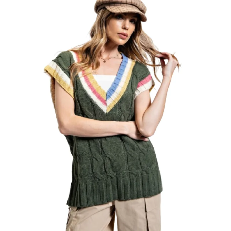 Multi Color Knitted Sweater Vest Slim Fit Regular Fit Oversized