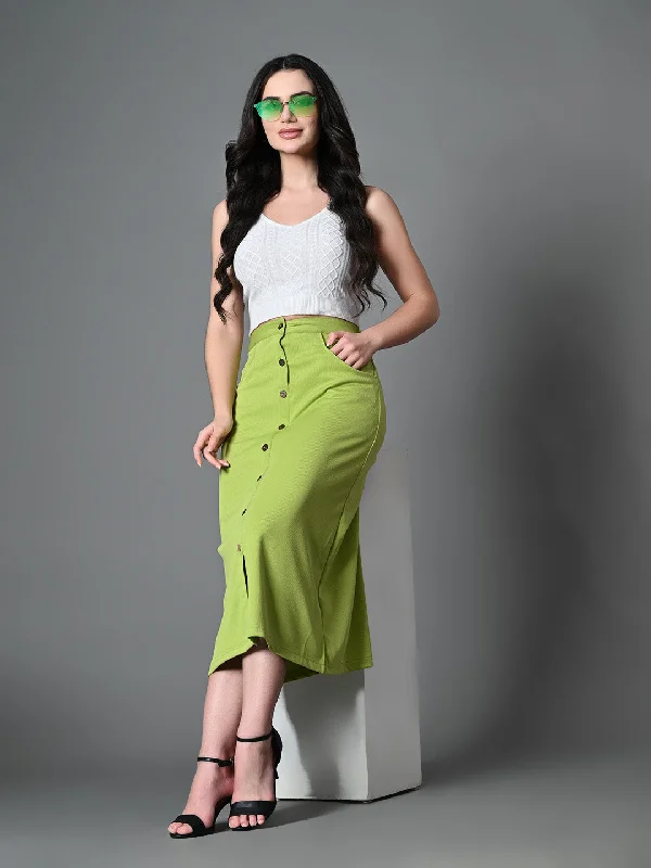 Myshka Women's Solid Ribbed A-Line Embellished Casual Skirt in Green Color lace skirt romantic