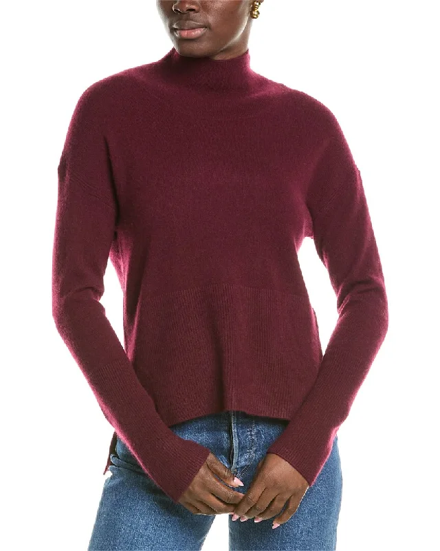 NAADAM Drop Shoulder High-Low Turtleneck Cashmere Sweater Glossy Satin Silk