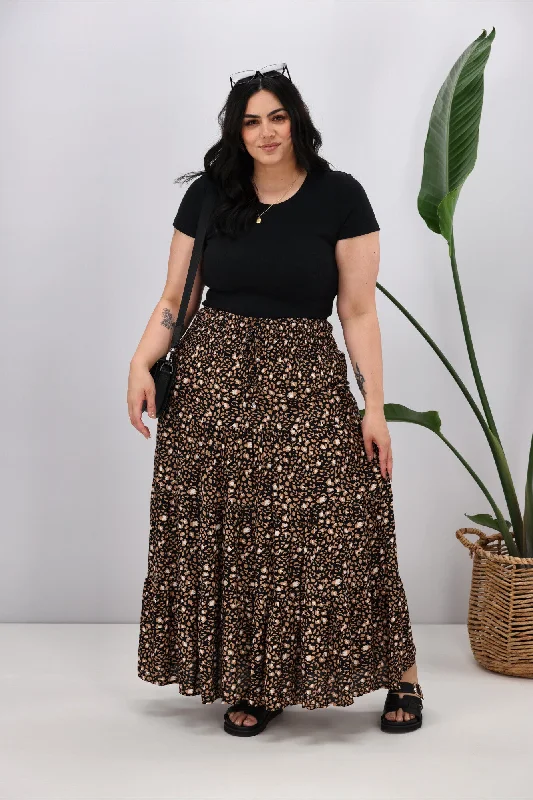 New U Collection Leopard Tan Black Maxi Skirt seamless skirt comfort