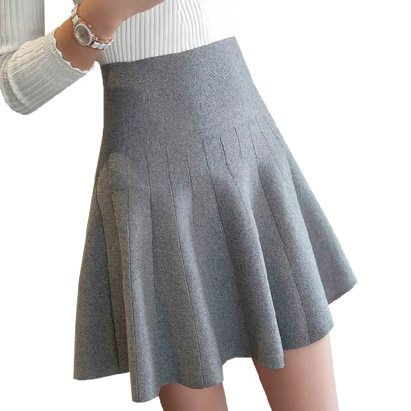 New Women Knitted Skirt Autumn Winter Sexy Solid High Waist Short skirts Umbrella Pleated Skirt Ladies Elastic Mini Skirt AB525 satin skirt smooth