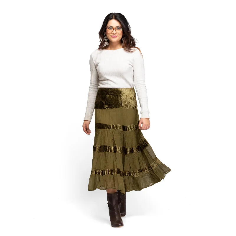 NOZ2TOZ Women's panel skirt - Green denim skirt trendy