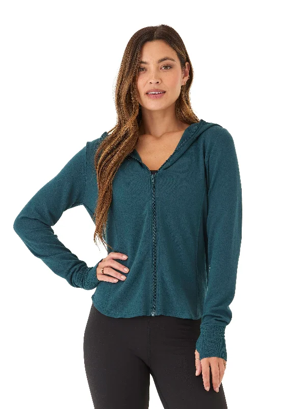 Ophelia Feather Fleece Zip Hoodie Hoodie with Hem Elastic Stretchable Comfortable