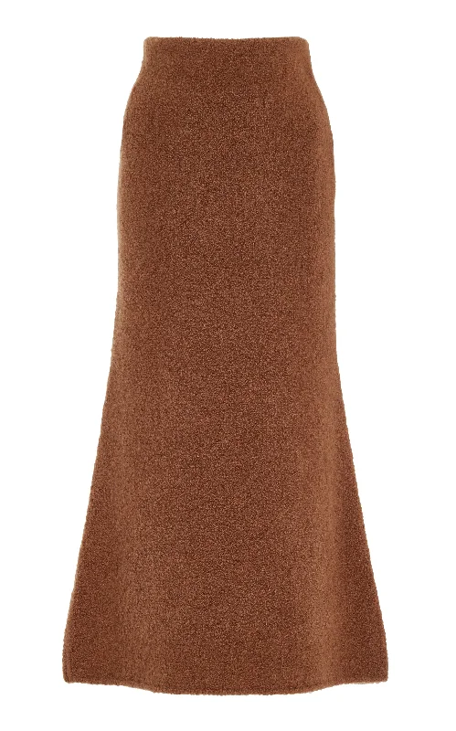 Pablo Knit Midi Skirt in Cognac Cashmere Silk Boucle cashmere skirt soft