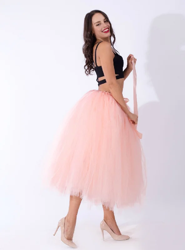 Peach Pink Tulle Tutu Middle Skirt denim skirt trendy