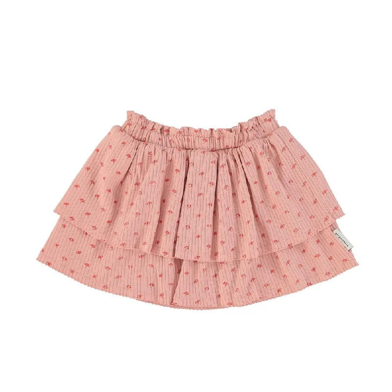 PIUPIUCHICK LIGHT PINK WITH RED SUNSHADE PRINT RUFFLED SHORT SKIRT leather skirt refined