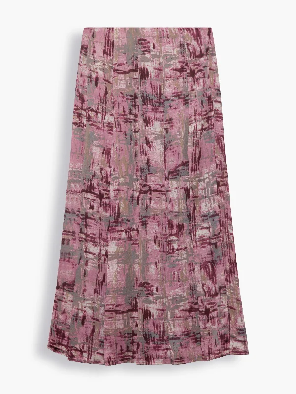 Pleated Midi Skirt in Abstract Pink Print cotton skirt soft