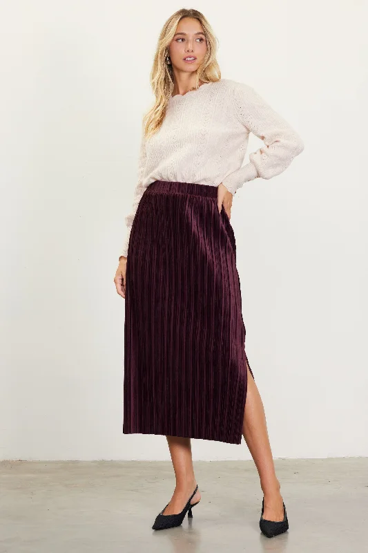 Pleated Velvet Midi Skirt leather skirt durable