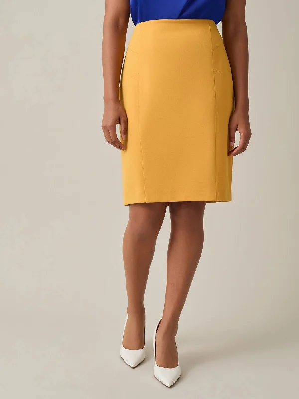 Plus Pull-On Knee-Length Skirt, Gold Signature zip skirt side