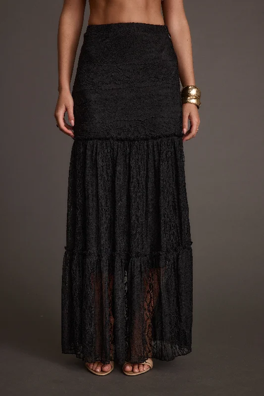 Poppy Black Lace Maxi Skirt casual skirt length