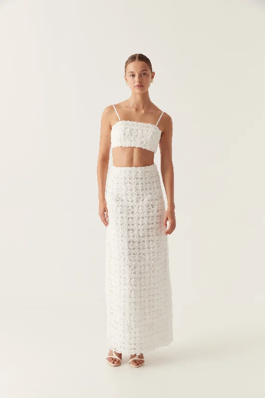 Quintette Textured Midi Skirt linen skirt light