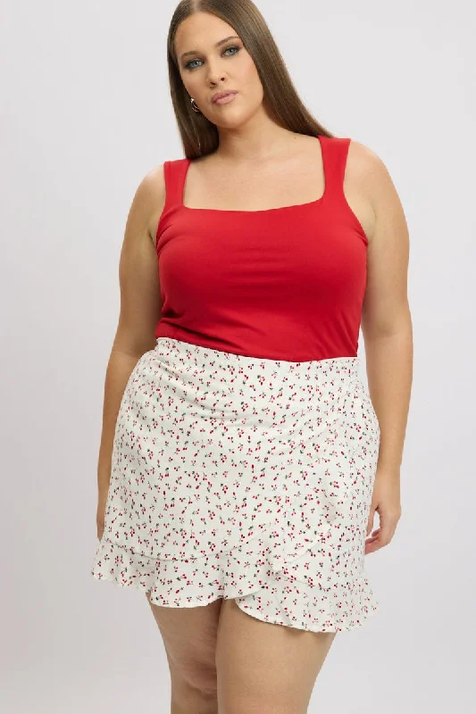Red Check Wrap Gingham Mini Skirt velvet skirt rich