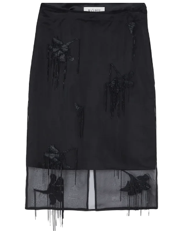 Black Embellished Tulip Organza Skirt patchwork skirt art
