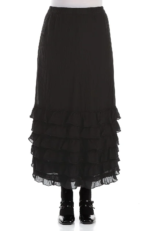 Ruffled Black Silk Cotton Skirt leather skirt sleek