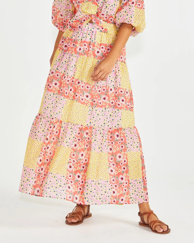 Ruth Tiered Skirt - Floral high slit skirt