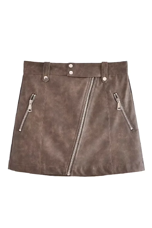'Sabrina' Faux Leather Washed Skirt chiffon skirt lightweight