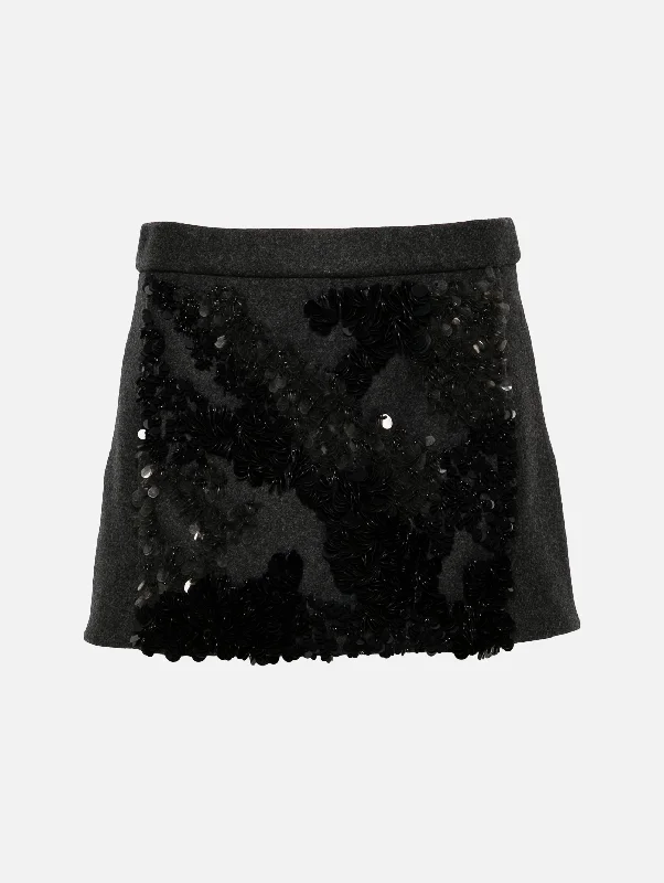 Sequined Mélange-effect Mini Skirt in Black corduroy skirt durable