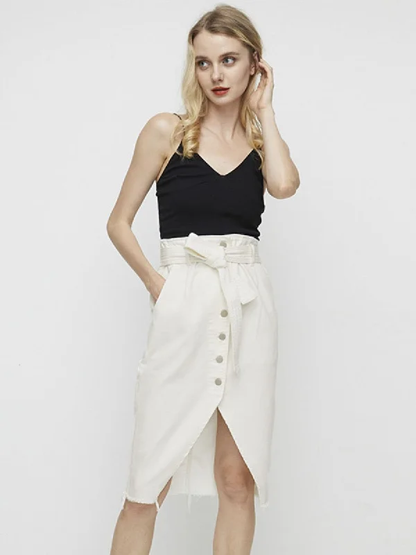 Stare Sexy Button Lace Up Women Denim Skirt - White cotton skirt soft
