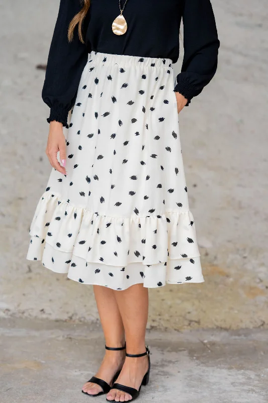 Sketched Double Ruffle Bottom Midi Skirt cashmere skirt soft