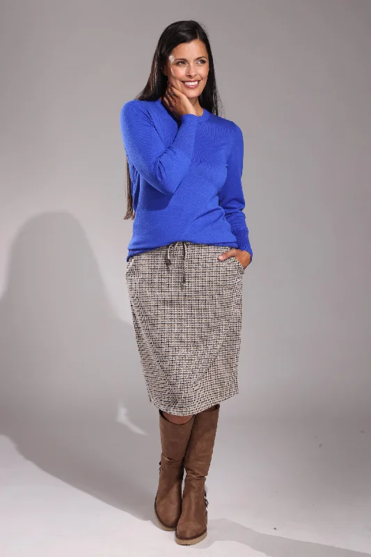 Pull on Jacquard Ponti Skirt | NAVY/MOCHA | 7811ZZ wool skirt sturdy