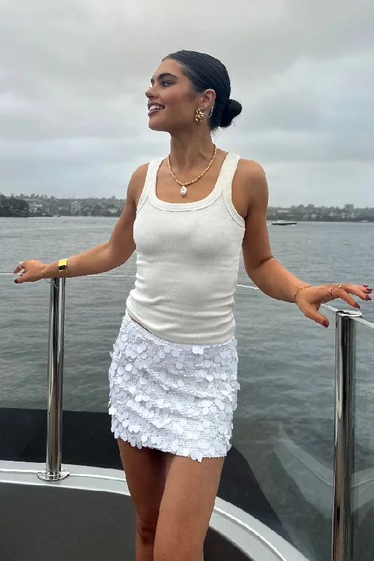 Bambi Mini Skirt White Sequin boho skirt vibe