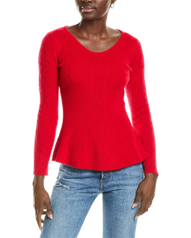 sofiacashmere Peplum Rib Scoop Neck Cashmere Sweater Lightweight Heavyweight Midweight