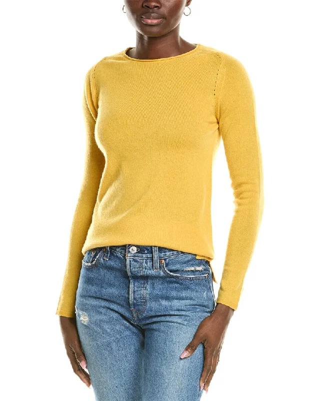 sofiacashmere Relaxed Crewneck Cashmere Sweater Real Fur Shearling Chenille