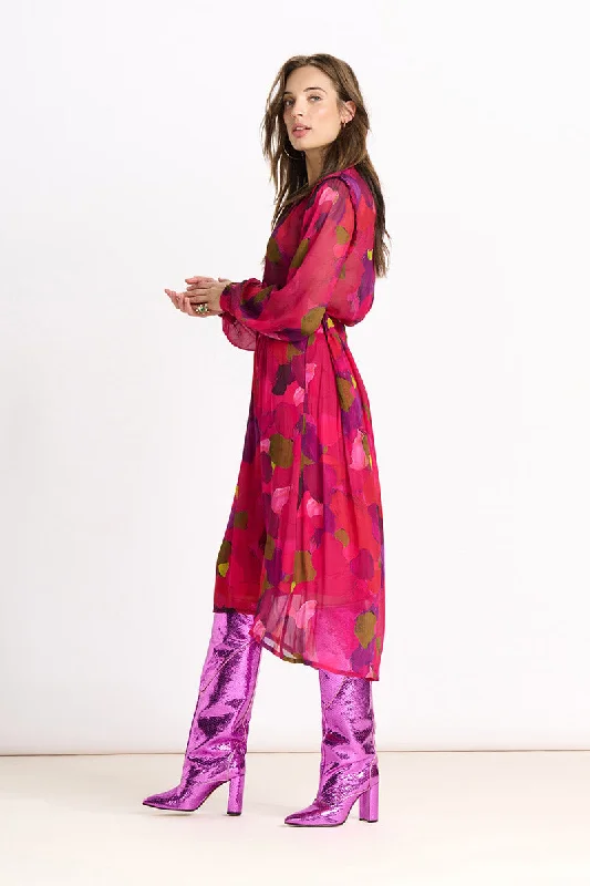 Brushwork Skirt SP7429 in Fiery Pink by POM Amsterdam high slit skirt