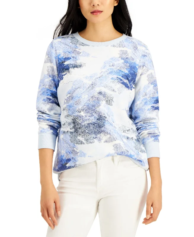 Style & Co Printed Crewneck Sweatshirt Hoodie with Tied Waist Feminine Flattering