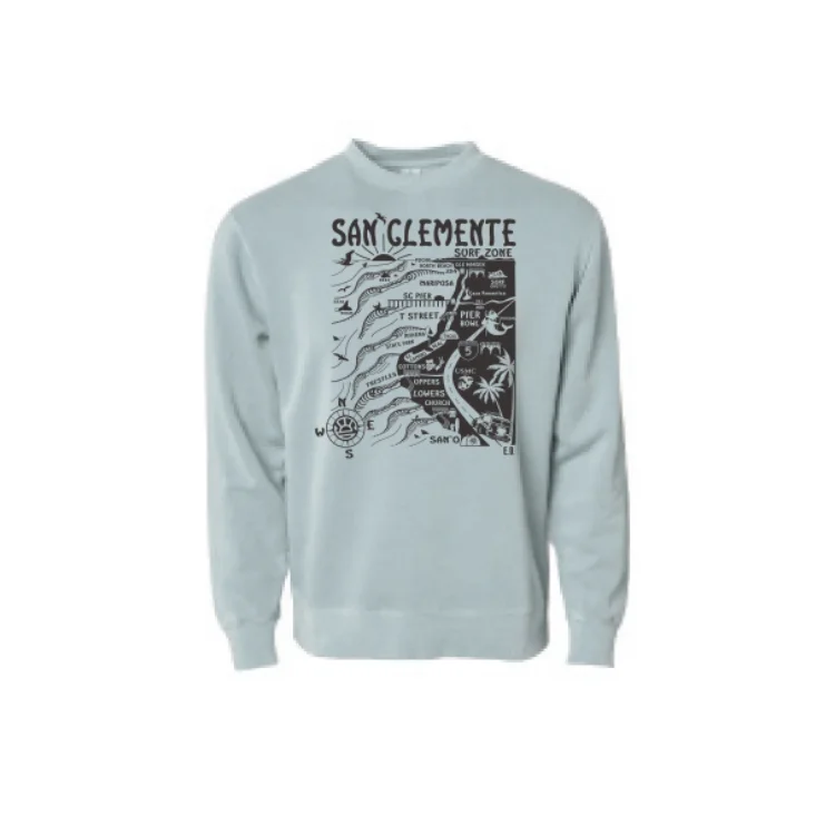SunDiego SAN CLEMENTE MAP SWEATSHIRT - SAGE/BLACK Hoodie with Rolled Sleeves Casual Relaxed SunDiego SAN CLEMENTE MAP SWEATSHIRT - SAGE/BLACK Hoodie with Rolled Sleeves Casual Relaxed