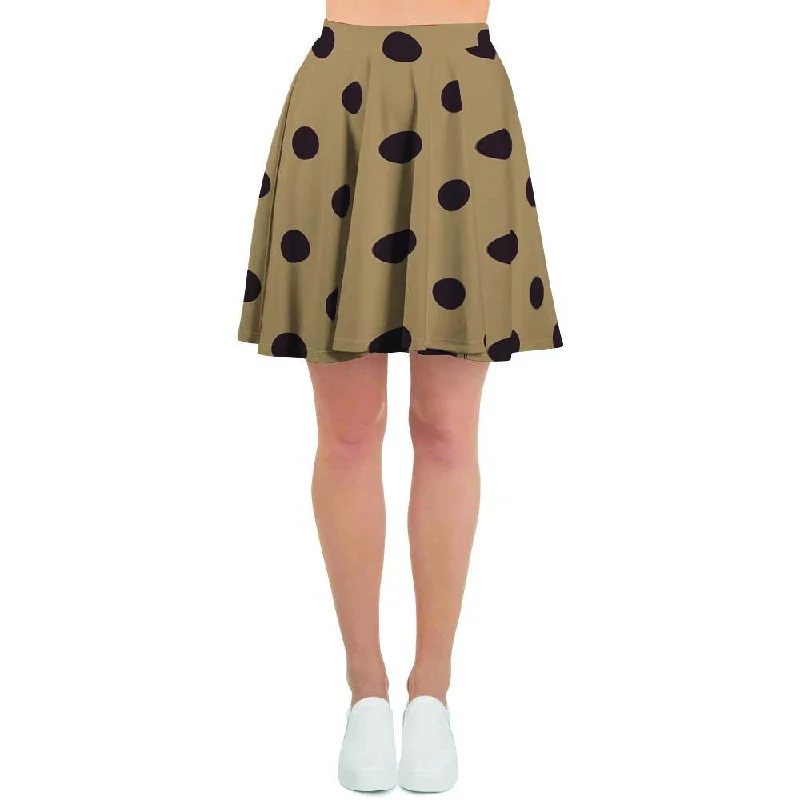 Tan And Black Tiny Polka Dot Women's Skirt button skirt front