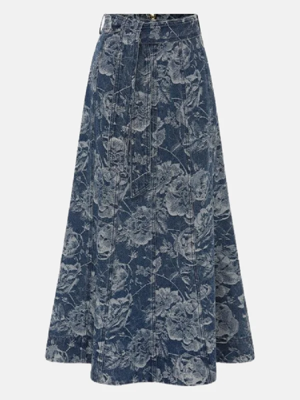 Tatiana Print Denim Maxi Skirt wool skirt sturdy