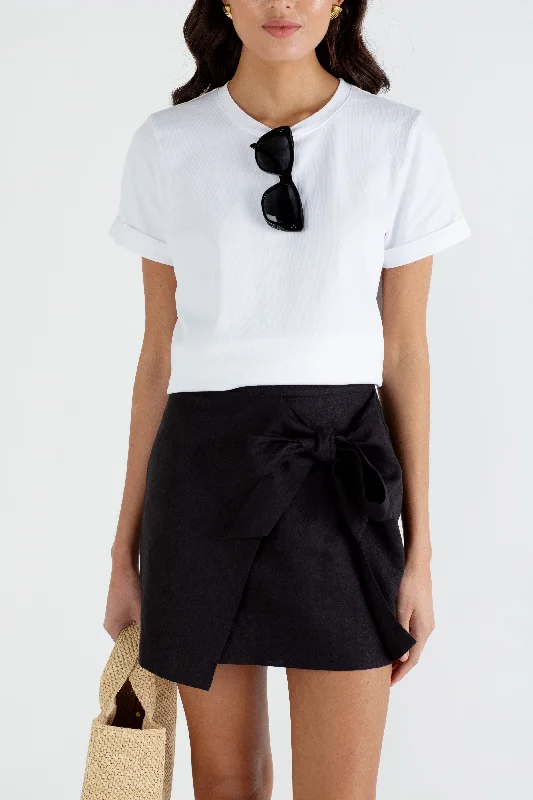 "The Evie" - Linen Mini Skirt (Black) breathable skirt fabric